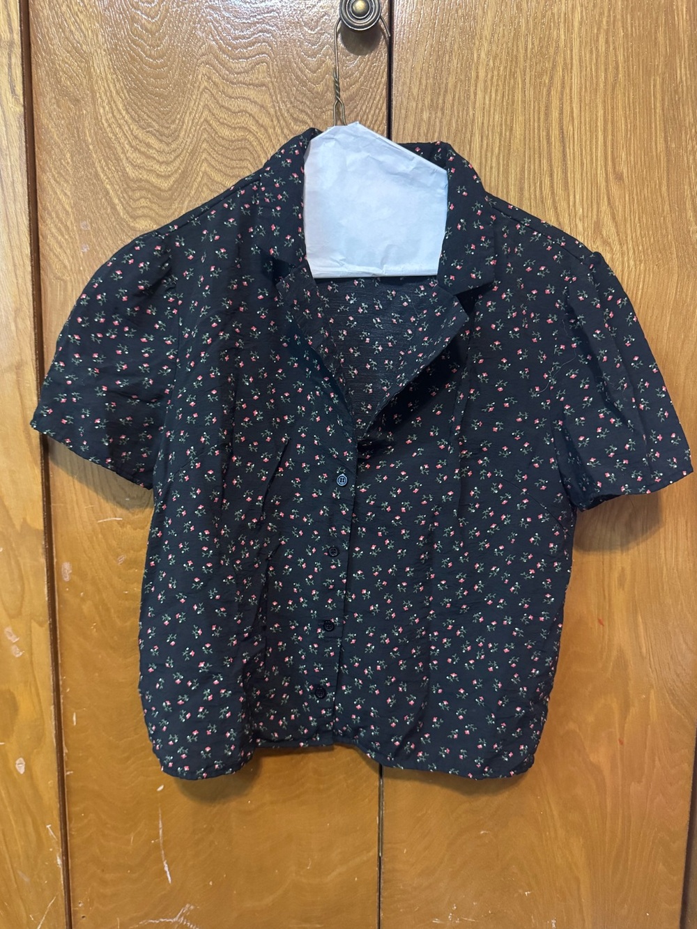 re:named Black Short-Sleeve Floral Button-Down Shirt - Picture 1 of 4